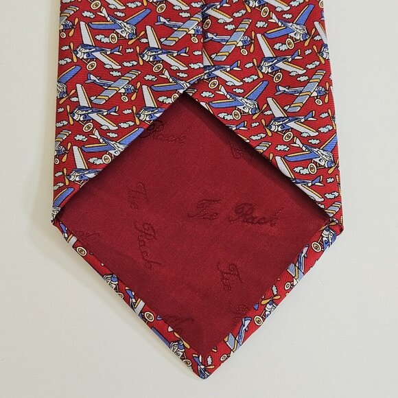 Beaufort Tie Rack Silk Tie Italy Red Multicolor Airplanes Clouds AOP W3.75 L59.5 - Picture 7 of 16